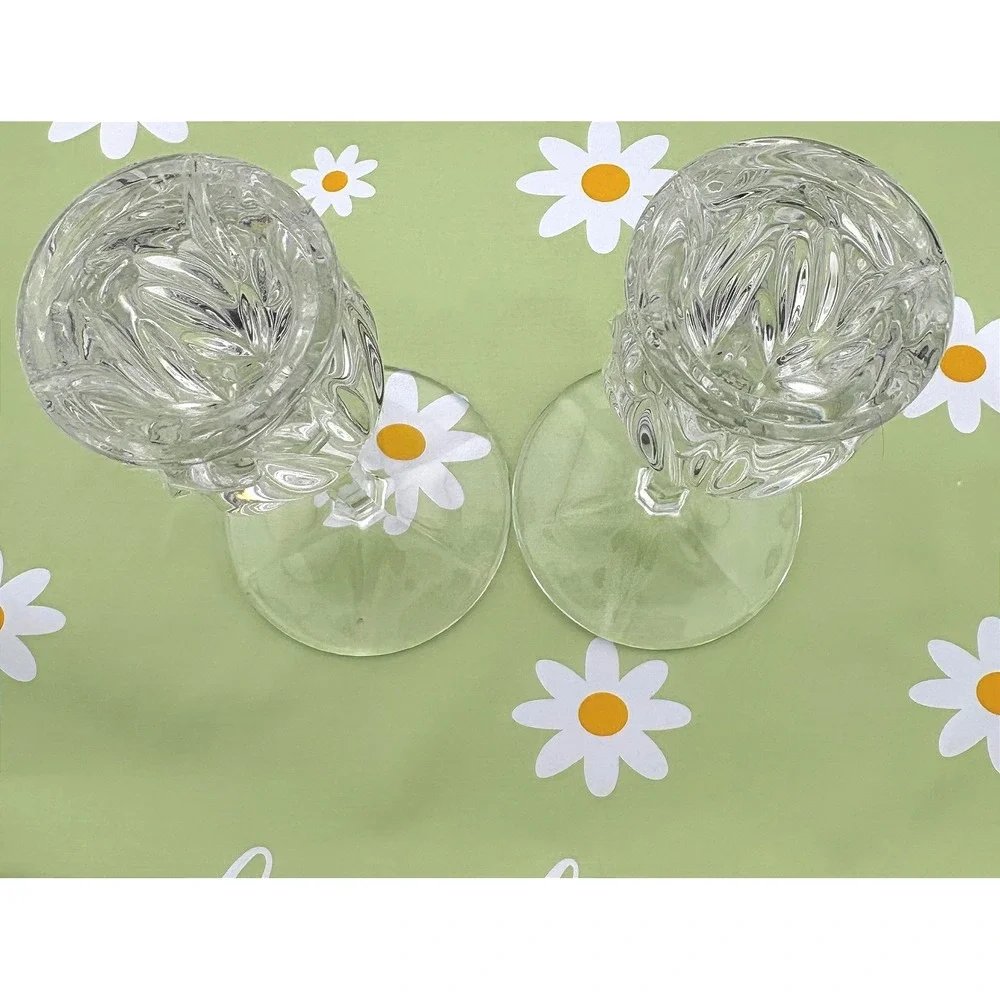 Clear Crystal Glass Taper Candlestick Holders Twisted Swirl Set of 2